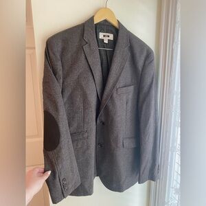 Joseph Abboud Tweed Herringbone Wool Blazer Sport Coat Jacket Gray Elbow Patch